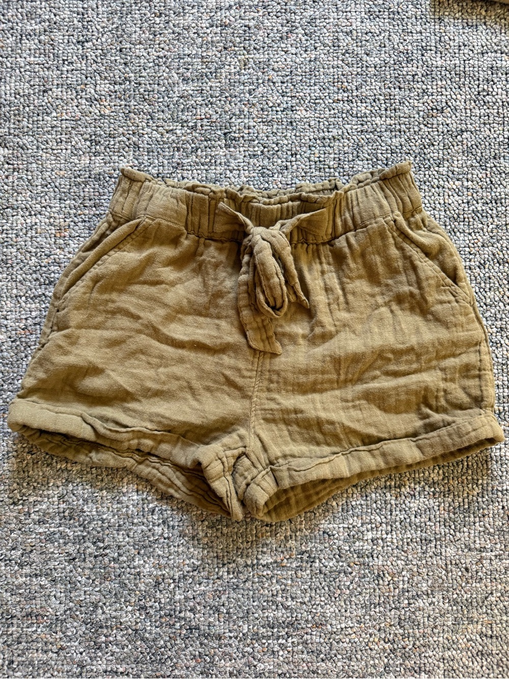 High-Rise Olive Drawstring Relaxed Shorts